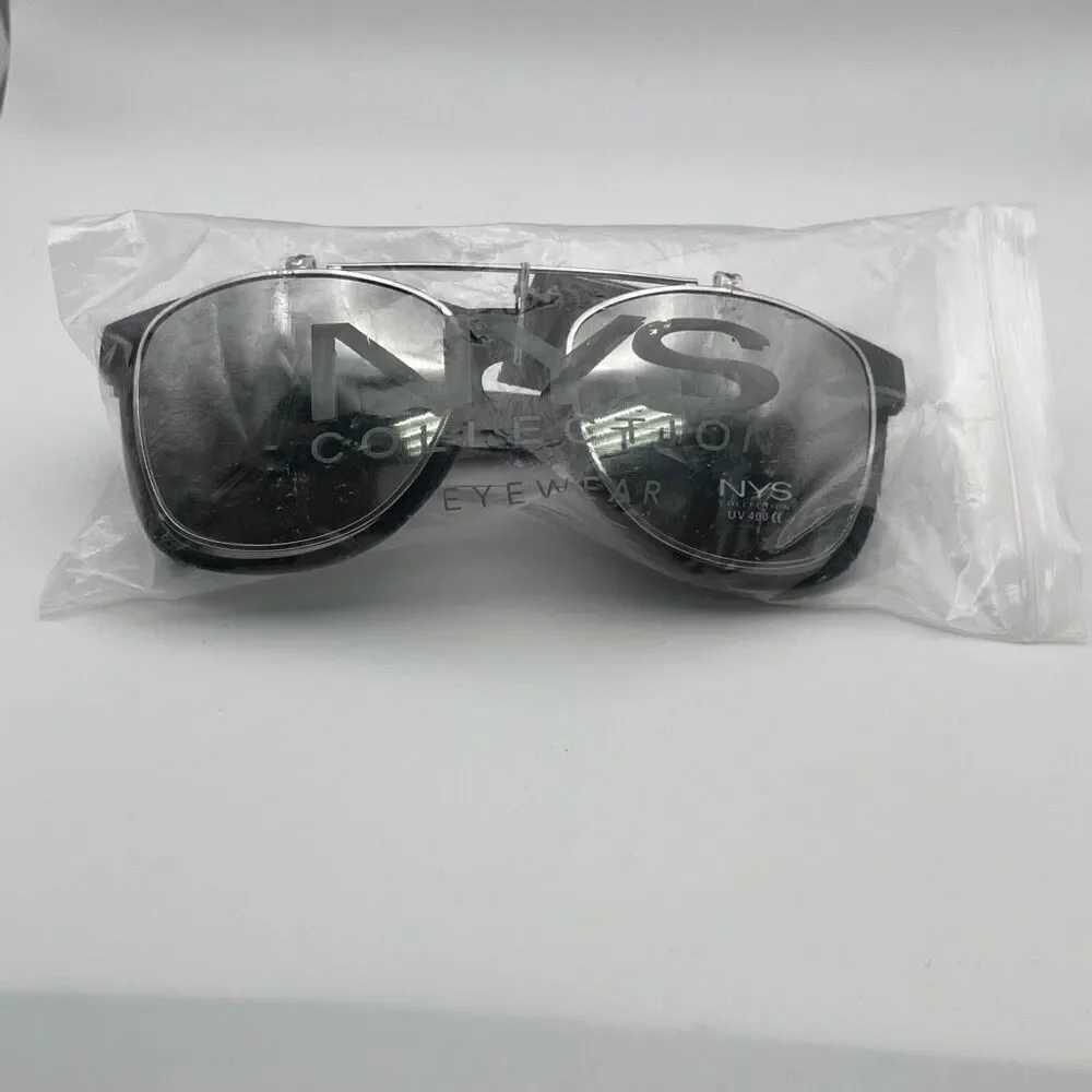 NYS Collection Womens Black Polarized Clip-on Sunglasses One Size NWT